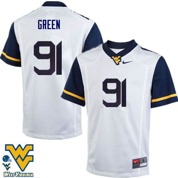 Men #91 Nate Green West Virginia Mountaineers College Football Jerseys-White - Click Image to Close